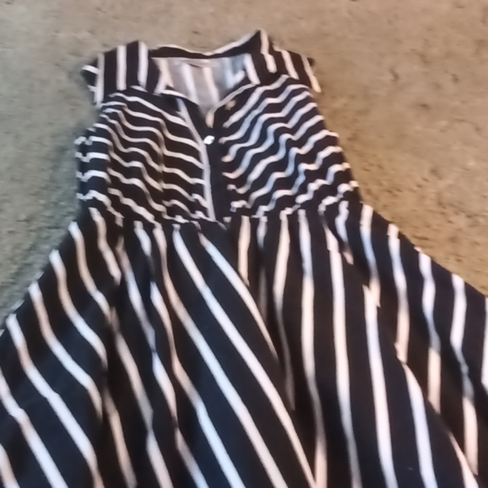 Striped Collared Button-Up Shirt Dress Black White